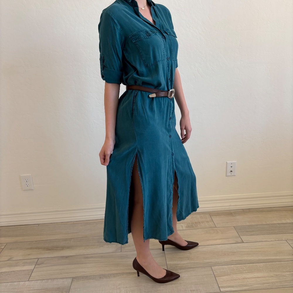 Cloth & Stone button-front maxi shirt dress in a teal blue , Size Small, western - Picture 3 of 11